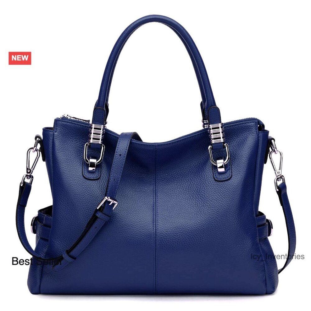 Genuine Leather Satchel Tote Crossbody Bag with Adjustable Strap - Picture 1 of 7